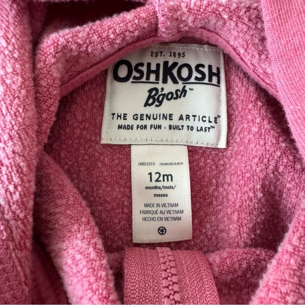 OshKosh B’Gosh Pink Hooded Front Zip Jacket 12M